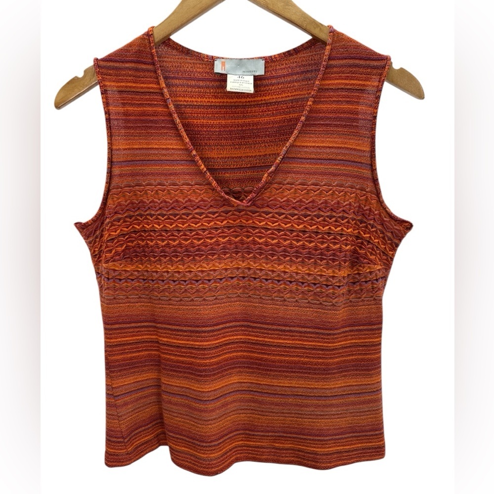 M Missoni Vintage 70s Style Knit Two Piece Orange Striped Tank Top Midi Skirt M - Picture 4 of 14